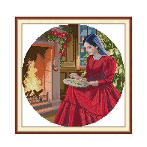 Kit de broderie au point de croix « La Fille Rouge » – Motif HD imprimé sur <span class=keywords><strong>toile</strong></span> <span class=keywords><strong>Aida</strong></span> comptée 16/14/11CT – Kit de broderie manuelle DIY pour décoration intérieure - Product Image 3