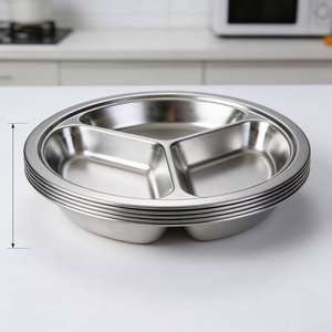 <span class=keywords><strong>Plateau</strong></span> de nourriture en acier inoxydable 304 métal pour l'école Walmart vente en gros, boîte marron moderne chaude assiette ronde plat assiette à dîner - Product Image 3