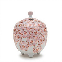 Brûleur d'encens japonais artisanal en porcelaine Kutani de Nipponkodo, motif pivoine Yoshidaya, encens japonais toutes saisons