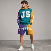 Ensemble de vêtements de sport pour homme en deux pièces, couleur contrastée, 100% coton, style streetwear décontracté, impression OEM