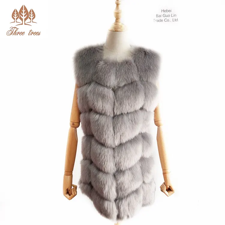 Groothandel Winter Warm Dames Fur Vesten Fashion Vrouwen Vest Donkergrijs Faux Vos Bont Vest