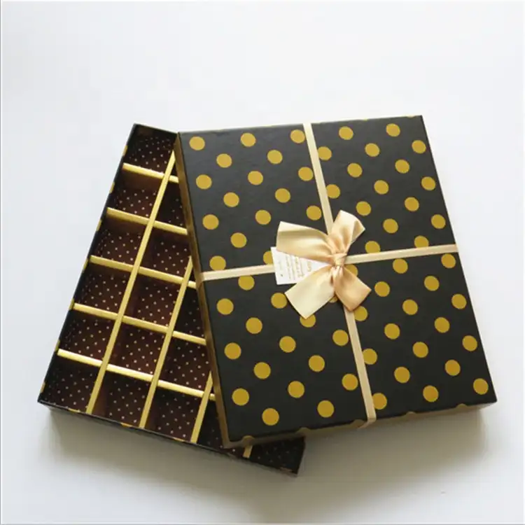 Boîte d'emballage en carton pour chocolat, logo personnalisé, boîte alimentaire avec nœud de ruban, logo écologique pour vente au détail