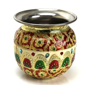 Meenakari Steel Enamel Work Kalash <b>Lota</b> Flower Design Indoor & Outdoor Decorative Showpiece Wedding Gifted Item - Product Image 3