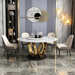Ensemble <span class=keywords><strong>de</strong></span> table à manger ronde moderne en marbre <span class=keywords><strong>noir</strong></span> avec <span class=keywords><strong>6</strong></span> chaises, vente en gros - Product Image 2