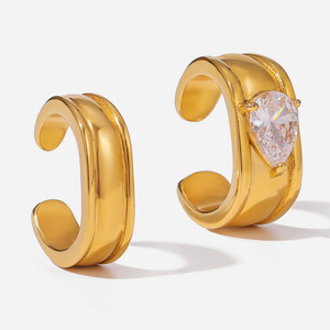 <b>Clip</b>-on Earrings 18K Gold Stainless Steel Teardrop Zircon Everyday Wear - Product Image 1