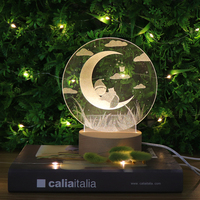 Sweet Dreams 3D Illusion Lampe Acrylique Laser Veilleuse Acrylique Lumière D'humeur Avec Base En Bois Led
