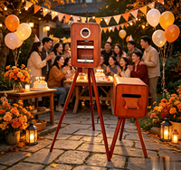 Photo Booth Kayu Retro Portabel Berkualitas Tinggi, Kompatibel dengan iPad dan SLR, Dilengkapi Printer untuk Cetak Foto Instan