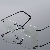 Lunettes de vue carrées sans monture en métal anti-lumière bleue, lunettes classiques pour hommes, correction de la vision de près et de loin