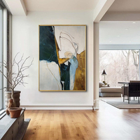 Peinture à l'huile abstraite nordique moderne de luxe sur toile, décoration murale pour la maison, texture dorée, faite à la main, taille et cadre personnalisables