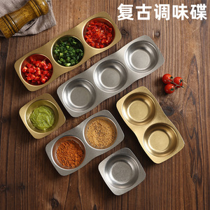 Vintage 304 Stainless Steel Condiment Dish Set 1 2 3 Compartment For <b>BBQ</b> Serving Solid Color Corrosion Resistance - Product Image 1