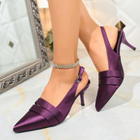 Nouveauté Sandales à talons hauts à bride arrière pour femmes - Satin violet Bout pointu Talons aiguilles pour soirée/soirée