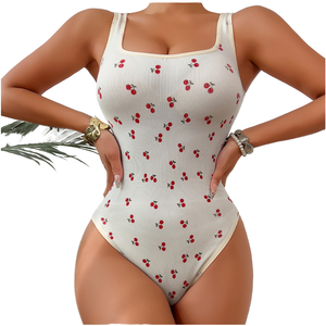 Cherry Print Seamless <b>Shapewear</b> Women Medium Control Ribbed Nylon Spandex Waist Trainer Hip Lifter Daily Wear - Product Image 1