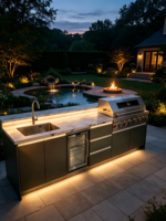 Conjunto de Muebles de Cocina para Exteriores de Acero Inoxidable - Diseño Integrado para Patio Trasero