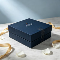 Coffret Cadeau de Luxe Bleu Marine Personnalisé avec Couvercle et Base pour Hommes, Idéal pour Cologne, Parfum Oud Arabe, Emballage Cadeau d'Entreprise Haut de Gamme