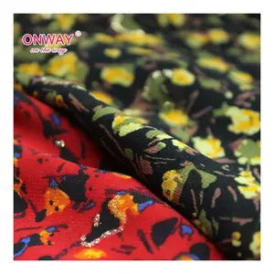 Onway New Fashion Woven Printed Floral Chiffon Fabric 100% Polyester Bubble Chiffon Printed Fabric For Dresses Clothing