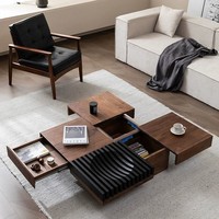 Table basse de style italien de luxe en placage de noyer, bois de qualité E1 avec rangement magnétique, meuble carré pour salon