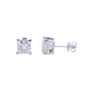 Pendientes de Moissanita con Corte Princesa RB Gems, Chapados en Rodio, Plata 925, Engaste Cuadrado, Joyería Moderna Unisex para Uso Diario - Product Image 1