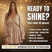 Robe Courte Femme de Soirée à Paillettes Personnalisée, Col Plongeant en V, Taille Empire, Manches Ballon, à Volants, Vente en Gros, Fabricant OEM