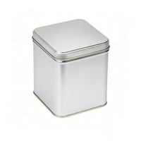 Boîte en fer blanc vide de forme carrée 70*70*H70mm//H100mm/H150mm pour emballage de thé en vrac, bonbons et aliments, couleur argent ou noir