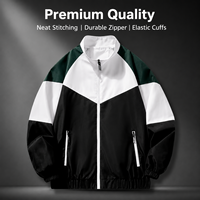 Veste de sport pour homme avec logo personnalisé, blocs de couleur, fermeture éclair intégrale, coupe ajustée, légère, coupe-vent, pour yoga, course à pied, vêtements de sport, veste athlétique