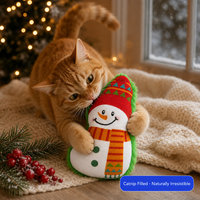 Jouet pour chat en peluche Bonhomme de neige à la catnip avec garniture à poils longs pour chats d'intérieur, idéal pour Noël