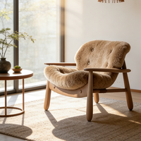 Fauteuil lounge moderne de luxe en peau de mouton, fauteuil d'appoint nordique en bois, fauteuil moelleux en fausse fourrure, canapé simple pour salon