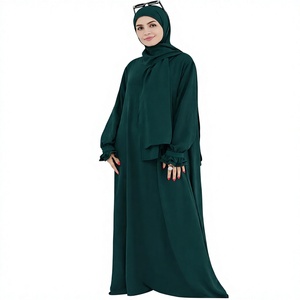 Women <b>Abaya</b> Hijab Robe Long Sleeve Floor Length Solid Color Modest Dress High Neck Loose Fit Daily Wear Green Polyester - Product Image 1