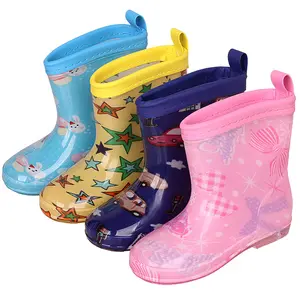Botas de lluvia con diseño de lazo de conejo para niños, impermeables, de pvc, para niños y niñas