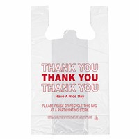 Sacs en plastique blancs imprimés « Merci » avec soufflet latéral pour le transport de courses, l'épicerie, la vente au détail et l'emballage à emporter
