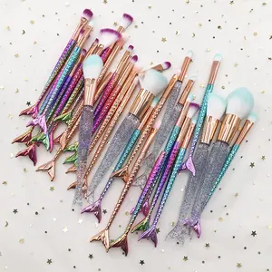 Custom logo glitter mermaid makeup brush set 10pcs 20pcs crystal diamond foundation makeup brushes makeup tools