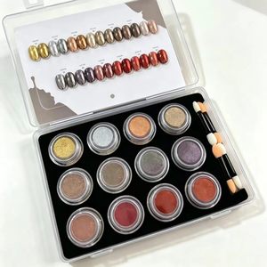 Kit de poudre à ongles effet miroir chromé métallique 12 couleurs, pigments bronze, or, argent avec nuancier et pinceaux applicateurs pour ongles - Product Image 5