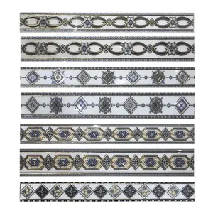 Golden And Sliver 20x600 10x600 Length Mould Decorative Wall Pencil Border Tile Ceramic For Bathroom Carpet