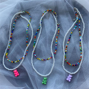 Wholesale Cute Delicate New Trendy Colorful Seed Bead Choker Cute Pearl Beaded With Resin <b>Gummy</b> <b>Bear</b> Charm Layered Necklace - Product Image 1
