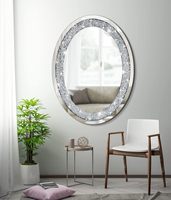 Miroir décoratif mural ovale en cristal diamanté argenté ou décoratif sans cadre, miroir en verre scintillant pour la maison, LED, miroir décoratif de chambre à coucher en diamant