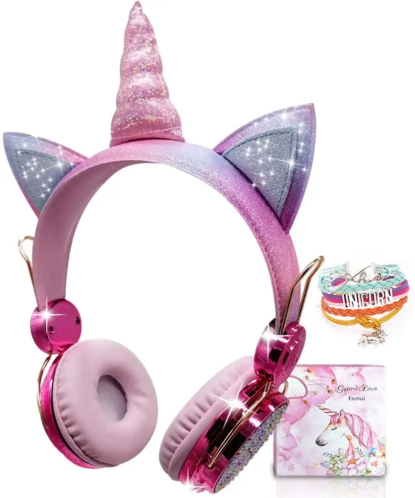 Kids Wireless Headphones for Kids Unicorn Bluetooth Headphones w/Microphone Adjustable Headband Over On Ear Headset Earphone