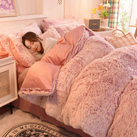 Luxe Imitation Fourrure De Vison 4PCS Ensemble De Literie Couette Housse De Couette Moelleux Coloré En Peluche Couvre-Lit Drap Plat Ensemble De Lit pour L'hiver