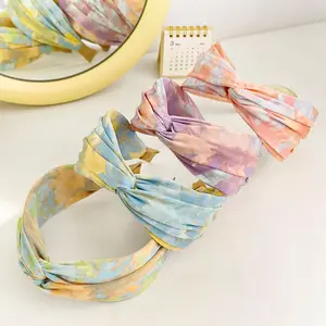 2023 Luxury Designer Fashion Soft Colorful Tie Dye Printed Knot Wide Headband Hairband for Women Hair Accessories BPHNEXP-76