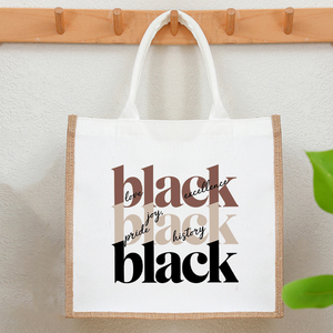 Bolsa de Playa de Lona Grande Personalizada con Patrón de Historia Negra, Bolsa de Regalo Monogramada - Product Image 1