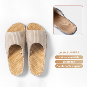 Chaussons en lin pour femmes et hommes, respirants, confortables, légers, silencieux, à bout ouvert, en matériau naturel - Product Image 1