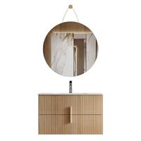 Meuble-lavabo mural en contreplaqué à grain de bois au design moderne avec vasque en céramique pour salle de bain