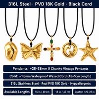 Collier pendentif en acier inoxydable plaqué or PVD, style vintage, avec cordon ciré, pour filles, vente en gros, prêt à expédier