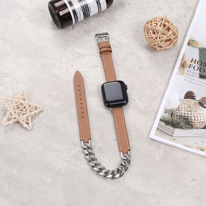 حزام ساعة من الجلد الطبيعي ، ساعة Ultra 49 من الفولاذ المقاوم للصدأ ، سوار معصم فاخر بجولة مزدوجة 20 لساعة apple Seiko - Product Image 4