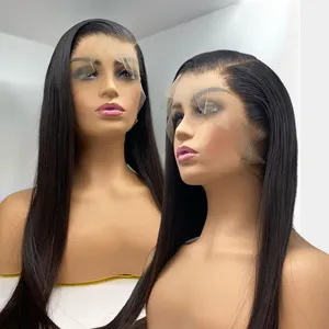 Wig Gelombang Lurus Halus Murah Transparan Renda HD Wig Depan Rambut Manusia Virgin Brasil Mentah 360 Wig Penuh Renda Depan untuk Wanita