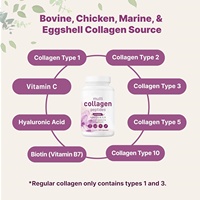Capsules de Collagène 240 Types I II III V X Peptides Hydrolysés Biotine Acide Hyaluronique Adulte Végétalien Sans Gluten Naturel Peau