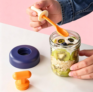 Recipientes portátiles sellados para avena con tapas y cucharas, 400 ml, taza de yogur para llevar, para leche, cereales, avena - Product Image 2
