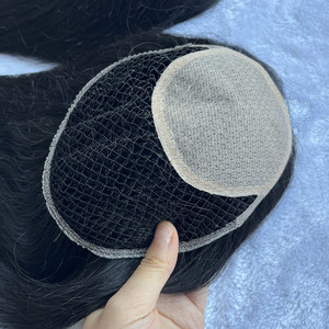 Prothèse capillaire intégrale noire en filet pour <span class=keywords><strong>femme</strong></span>, <span class=keywords><strong>cheveux</strong></span> Remy, 16 pouces, base en soie, <span class=keywords><strong>cheveux</strong></span> chinois - Product Image 3