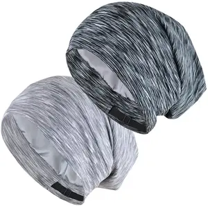 Penutup rambut HZM-18250 topi tidur Satin Bonnet dapat disesuaikan tetap pada Beanie Slouchy untuk topi tidur malam