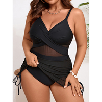 Maillot de bain une pièce grande taille sexy à col en V avec jupe en maille noire croisée – Vente en gros