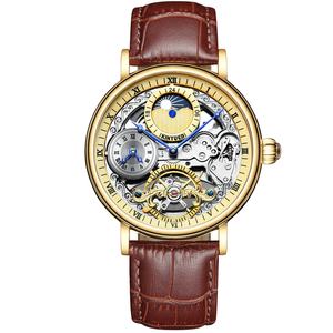 Reloj Mecánico de negocios para hombre, pulsera con esfera hueca 3D <span class=keywords><strong>GMT</strong></span>, movimiento de Tourbillon de doble horario, oro y rosa - Product Image 3