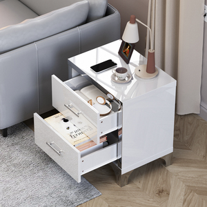 Mesa de Noche con Espejo de Alto Brillo y 2 Cajones, Mesa Auxiliar Moderna con Tiradores Metálicos y Cajón de Almacenamiento - Product Image 2